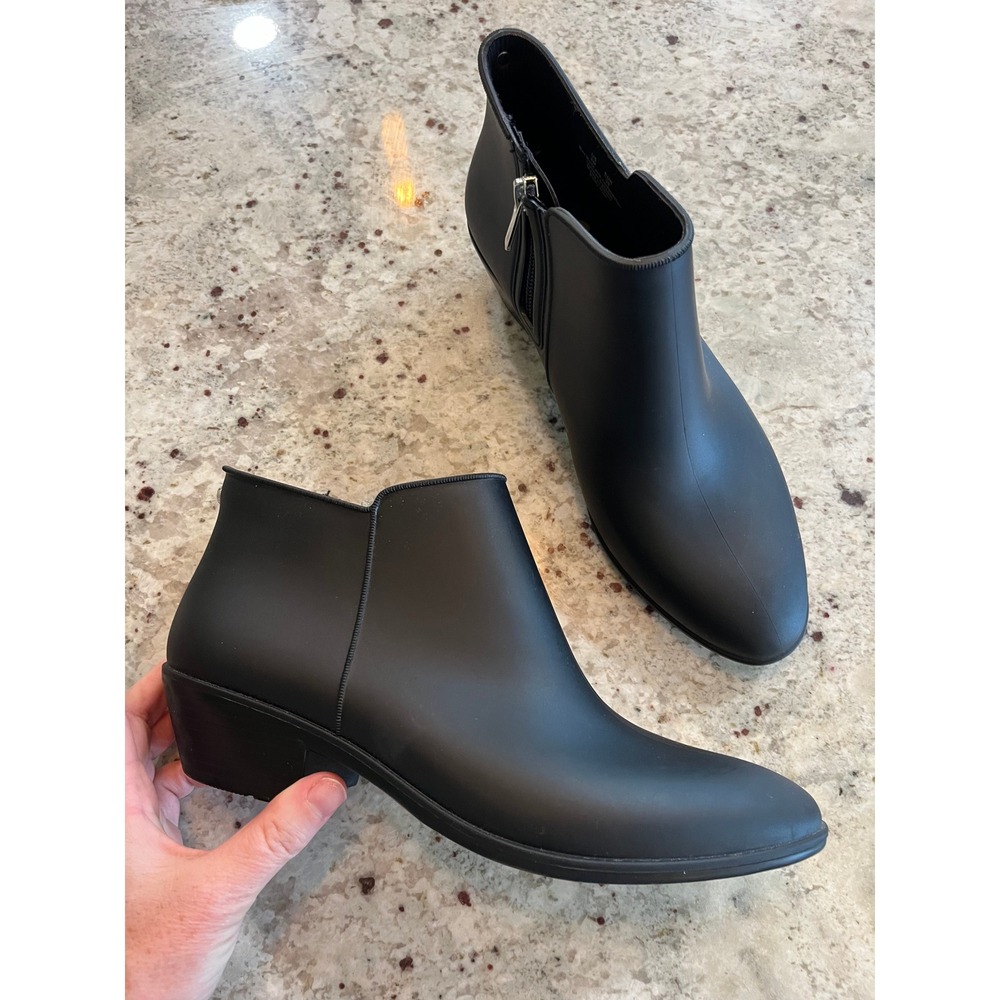 Sam Edelman Petty Rain  Black Matte Waterproof Ankle Booties Zipper 8‎